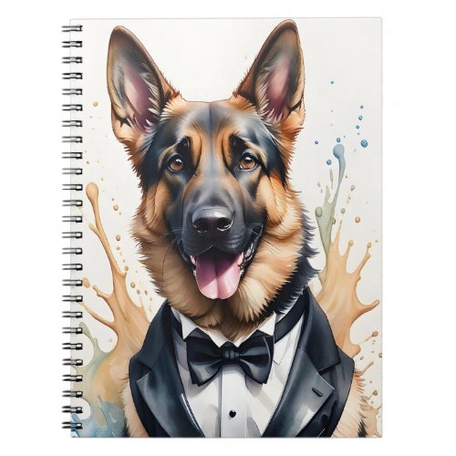 Watercolor Art German Shepherd Tuxedo Black Tie Notebook