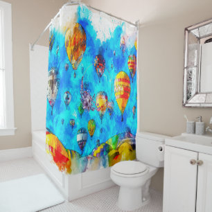 Watercolor Art Hot Air Balloons Shower Curtain 