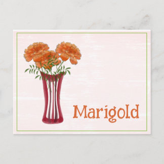 Watercolor Art Marigold Flower October Birthday Postcard