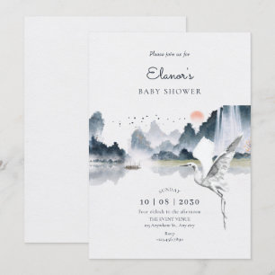 Watercolor art nature scenery baby shower invitation
