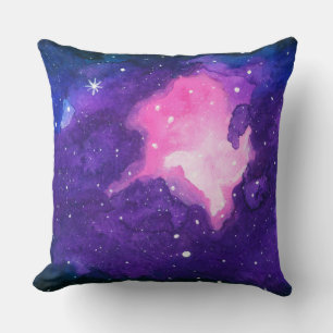 Watercolor Art, Nebula Stars Galaxy Universe Space Throw Pillow