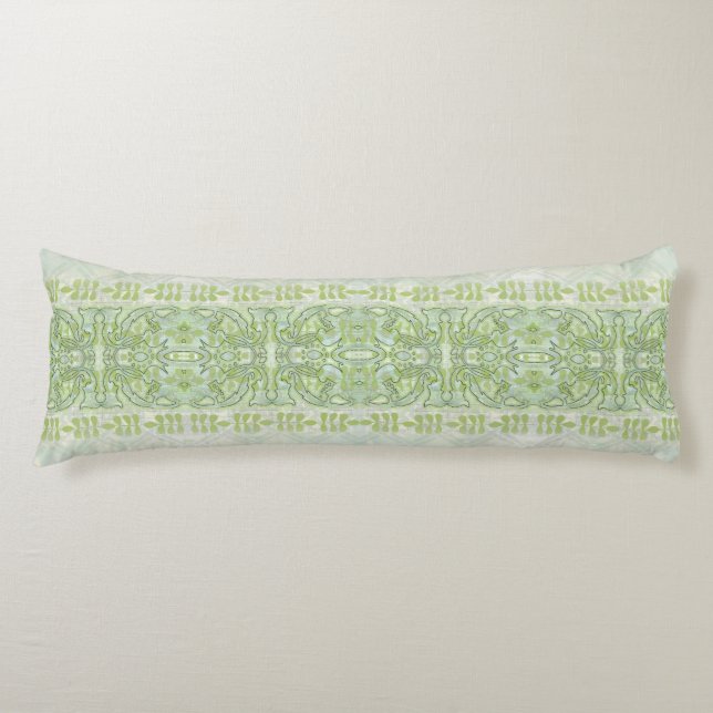 Watercolor Art Nouveau Craftsman Style Mint Stripe Body Pillow (Front)