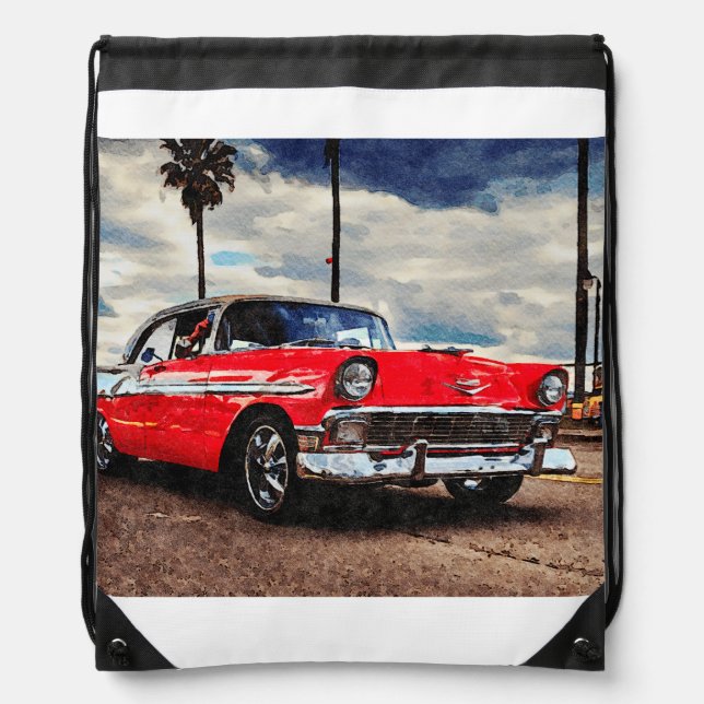 Watercolor art of 1956 Chevrolet Bel Air Drawstring Bag (Front)
