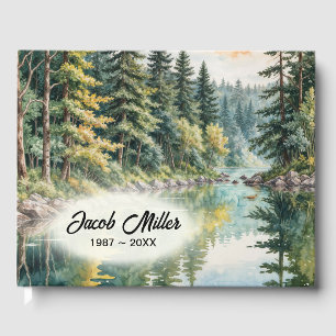 Watercolor Art of a River In a Forest Guest Book