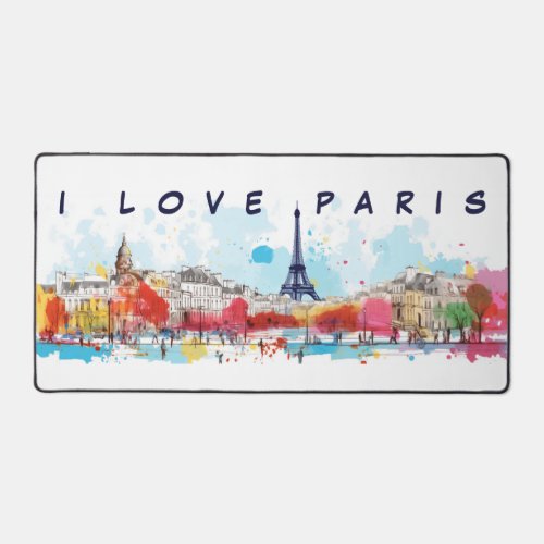 Watercolor Art of I love Paris Eiffel Tower  Desk Mat