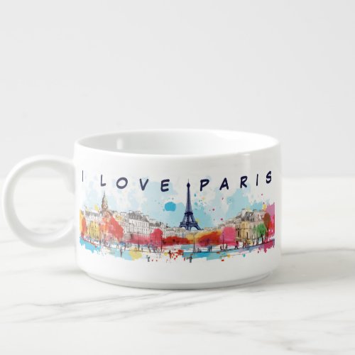 Watercolor Art of I love Paris Eiffel Tower Travel Bowl