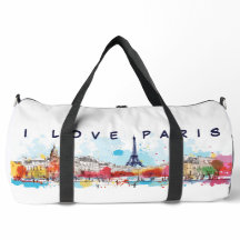 Watercolor Art of I love Paris Eiffel Tower Travel