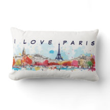 Watercolor Art of I love Paris Eiffel Tower Travel