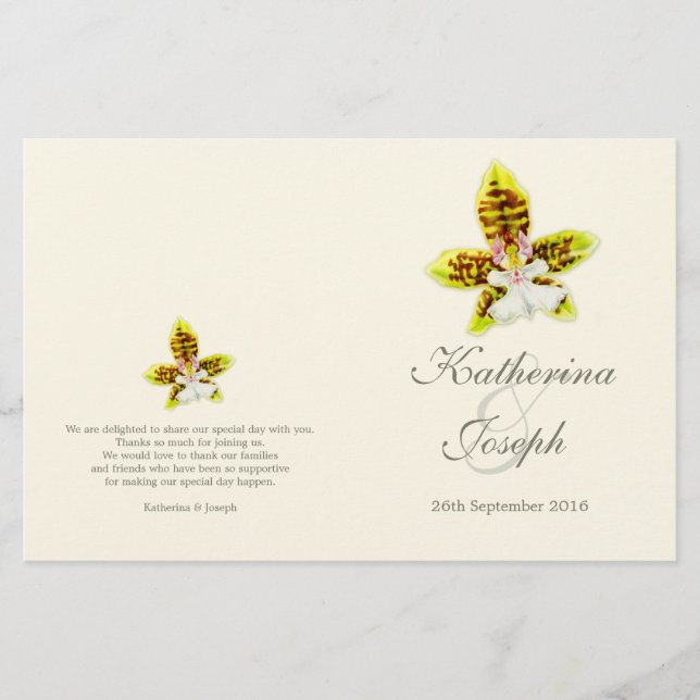 Watercolor art Orchid flower wedding programme (Front)