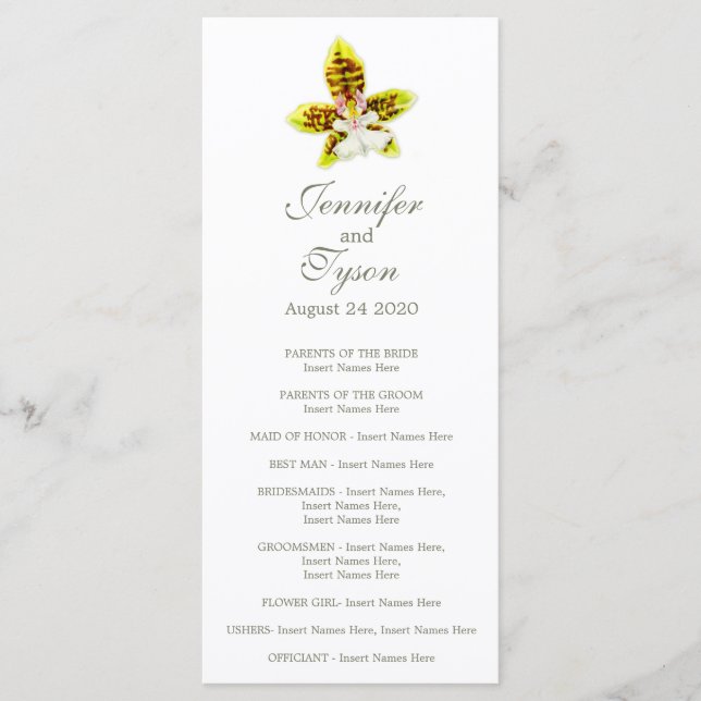 Watercolor art Orchid wedding program rack card (Front)