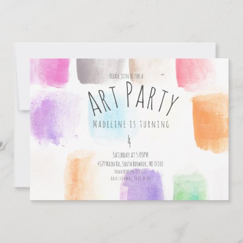 Watercolor Art Party Birthday Colorful Abstract  Invitation