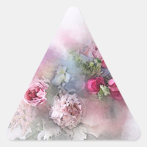 Watercolor Art Pink Red Roses Blank Template Triangle Sticker