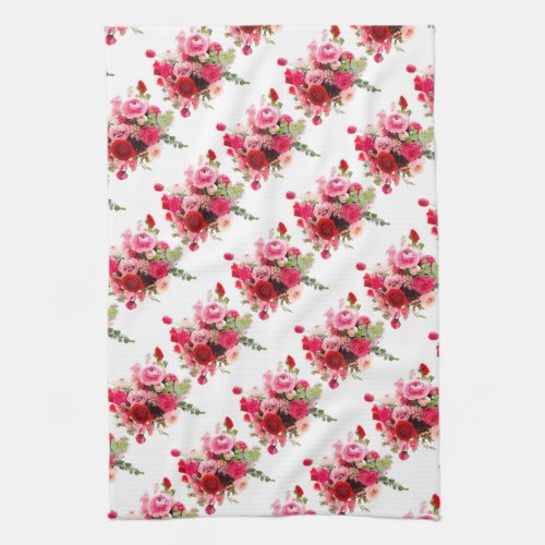 Watercolor Art Pink Red Roses Modern Floral Trendy Kitchen Towel