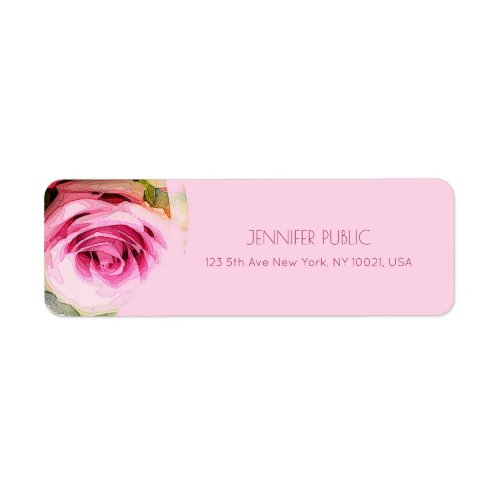 Watercolor Art Pink Rose Flower Return Address Label