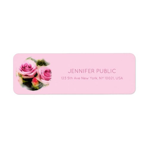 Watercolor Art Pink Roses Bouquet Flowers Elegant Label