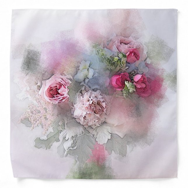 Watercolor Art Pink Roses Bouquet Template Bandana (Front)