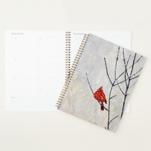 watercolor art planner cardinal and snow planner