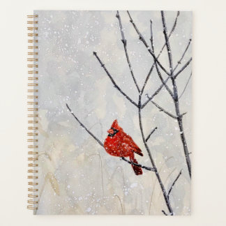 watercolor art planner, cardinal and snow planner