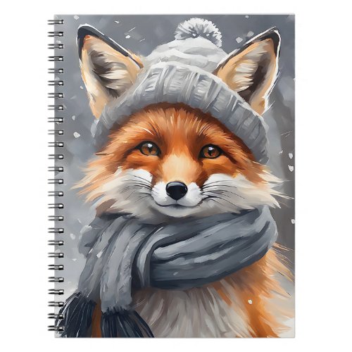 Watercolor Art Red Fox in Hat and Scarf Notebook