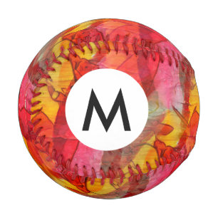 Watercolor art red yellow baseball