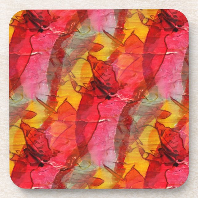 Watercolor art red yellow beverage coaster (Front)