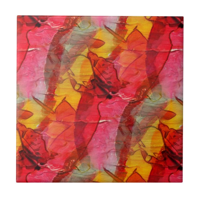 Watercolor art red yellow ceramic tile (Front)