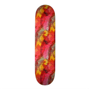 Watercolor art red yellow skateboard deck