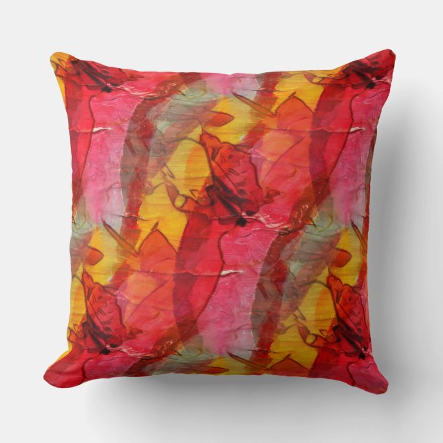 Watercolor art red yellow throw pillow (Front)