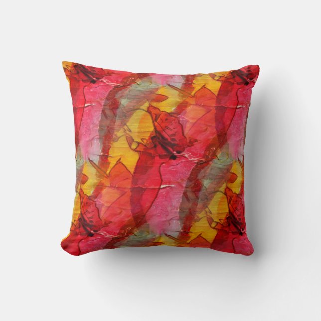 Watercolor art red yellow throw pillow (Front)