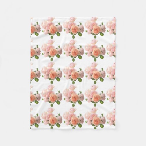 Watercolor Art Roses Flowers Floral Template Fleece Blanket