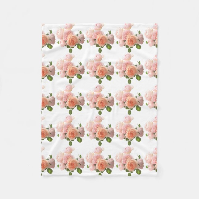 Watercolor Art Roses Flowers Floral Template Fleece Blanket (Front)