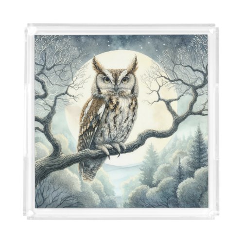 Watercolor Art Screech Owl Acrylic Tray