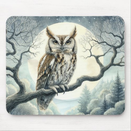 Watercolor Art Screech Owl Mouse Pad
