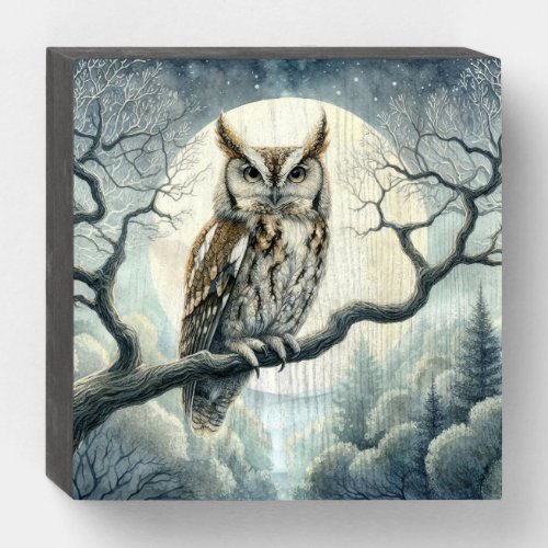 Watercolor Art Screech Owl Wooden Box Sign