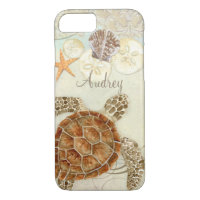 Watercolor Art Sea Turtle Coastal Beach Sea Shells iPhone 8/7 Case