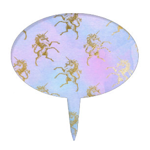 Watercolor Art Soft Colors Golden Unicorn Fantasy Cake Topper