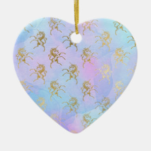 Watercolor Art Soft Colors Golden Unicorn Fantasy Ceramic Ornament