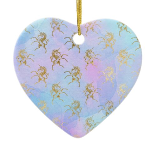 Watercolor Art Soft Colors Golden Unicorn Fantasy Ceramic Ornament