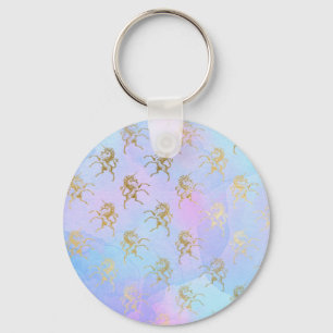 Watercolor Art Soft Colors Golden Unicorn Fantasy Keychain