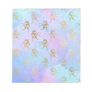 Watercolor Art Soft Colors Golden Unicorn Fantasy Notepad