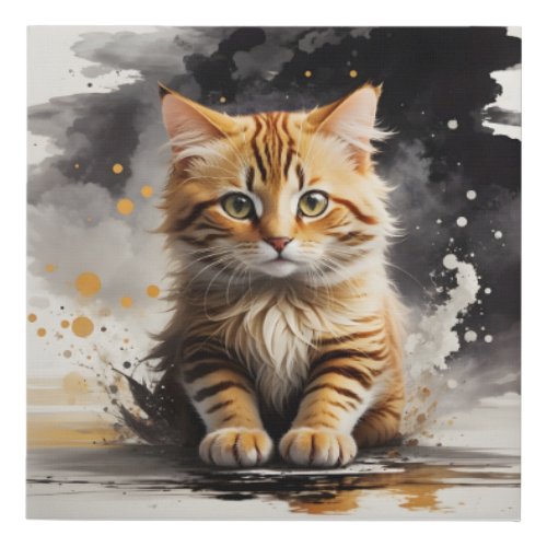 Watercolor Art Tabby Cat Splatter Splash  Faux Canvas Print