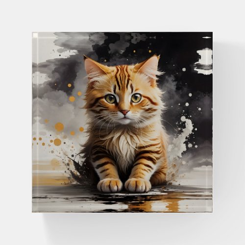 Watercolor Art Tabby Cat Splatter Splash  Paperweight