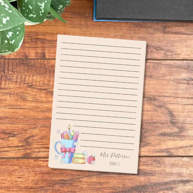 Watercolor Art Teacher Ruled Notes (Watercolor art with white little flowers teacher ruled sticky notes .)