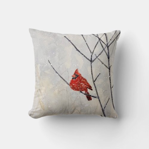 watercolor art throw pillow cardinal in snow red throw pillow