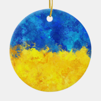 Watercolor art Ukrainian flag Ceramic Ornament