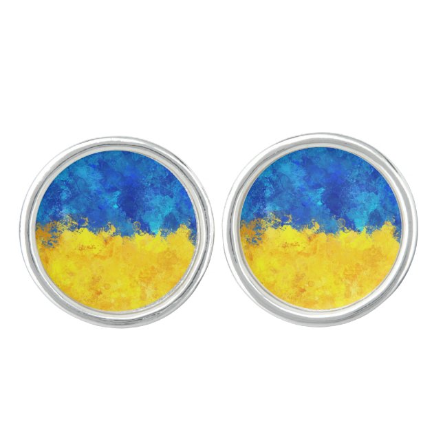 Watercolor art Ukrainian flag  Cufflinks (Front)
