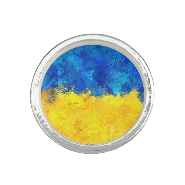 Watercolor art Ukrainian flag Ring (Front)
