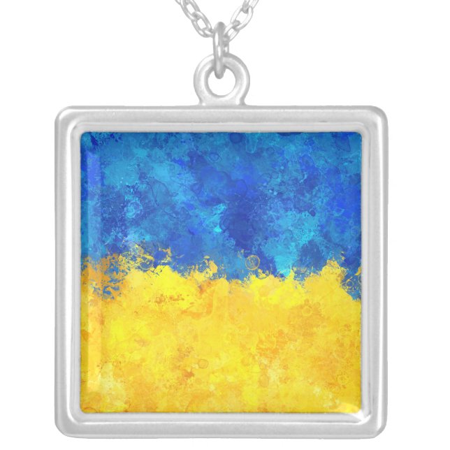 Watercolor art Ukrainian flag Silver Plated Necklace (Front)
