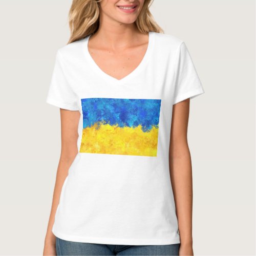 Watercolor art Ukrainian flag T_Shirt