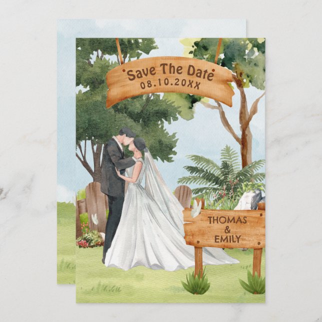 Watercolor art wedding  save the date (Front/Back)